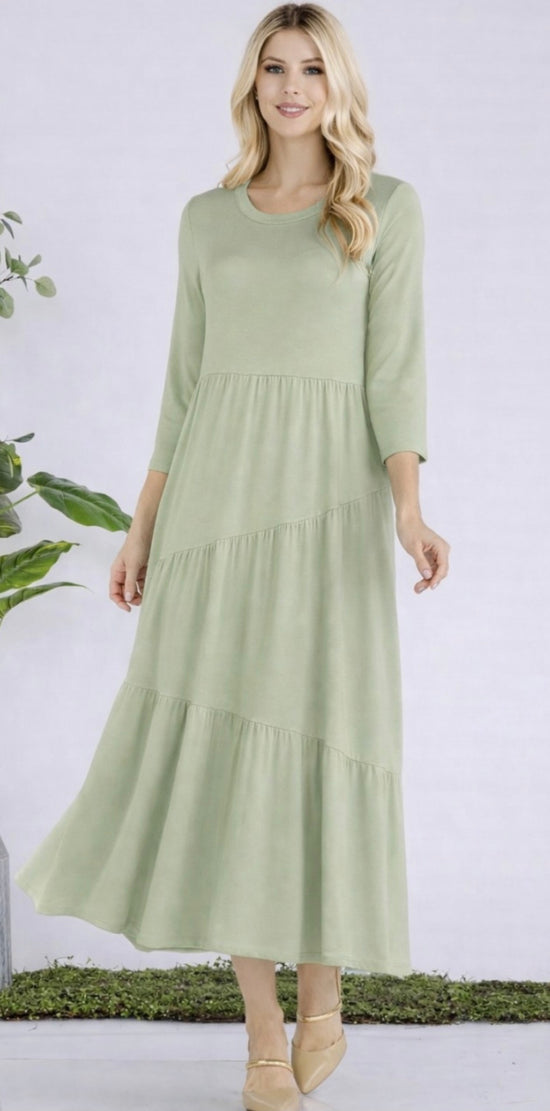 ASYMMETRICAL TIERED DRESS -WRINKLE FREE FABRIC